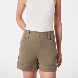NWT SPANX Tuscan Olive Green Stretch Twill Trouser Shorts Women's Size XL